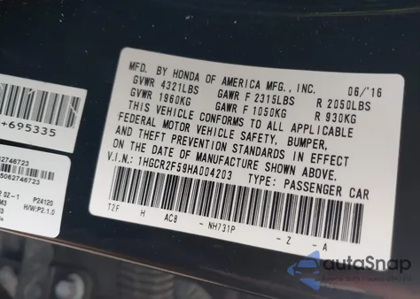 2017 Honda Accord Sport z USA, uszkodzony, nr VIN 1HGCR2F59HA004203